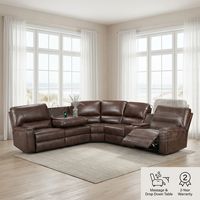 Canapé d'angle inclinable électrique en similicuir avec table escamotable pour salon