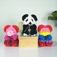 Ours en roses artificielles de 25cm avec ruban ours en peluche pour cadeaux de fête des mères ours en roses artificielles décoration de mariage saint-valentin