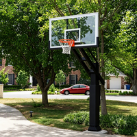 Système de panier de basket encastré en métal avec panneau en verre trempé, robuste, réglable en hauteur, avec anneau détachable, facile à assembler