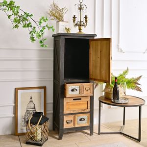 Mueble de Almacenamiento de Madera Maciza para Sala de Estar, Estilo Rústico, 5 Cajones, 1 Puerta, Diseño Alto y Delgado para Hogar u Hotel - Product Image 4