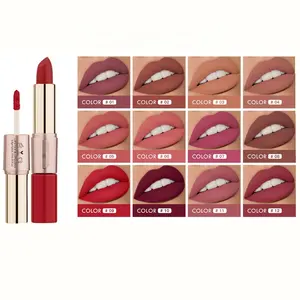12 colors 2 in 1 mat brown lipstick and lip liner pencil set private label product line lipsticks nude lipliner pen vendor