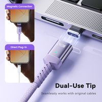 Câble USB C magnétique Toocki 240W à double usage, prise magnétique standard, compatible avec le chargeur de type C