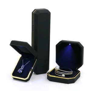 Custom logo Octagonal Rubber Paint Jewelry Box for Bangle with purple <b>LED</b> Light Octagonal <b>Led</b> Light Jewelry Box with Gold Rim - Product Image 4