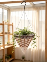 Pot de fleurs en bambou naturel brun sculpté à la main, style américain, avec doublure conique tressée, pour intérieur et extérieur, jardin