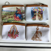 Pochette religieuse pour chapelet avec impression par transfert thermique, sac de rangement à fermeture éclair, porte-monnaie de prière catholique, porte-clés, sac cadeau, motifs variés