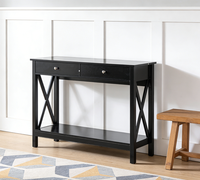 Table basse en bois X-Base, mobilier moderne pour salon, pin noir, deux tiroirs, style panneau, bois pour salon