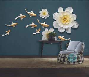 ZHIHAI <span class=keywords><strong>3D</strong></span> <span class=keywords><strong>en</strong></span> <span class=keywords><strong>relieve</strong></span> Lotus Nine Fish Ilustración Fondo <span class=keywords><strong>Pintura</strong></span> de pared Papel tapiz <span class=keywords><strong>3D</strong></span> - Product Image 1