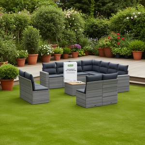 Ensemble de canapés de jardin modulaires en rotin PE gris D0100X38M06, 6 places, mobilier d'extérieur, design rectangulaire - Product Image 2