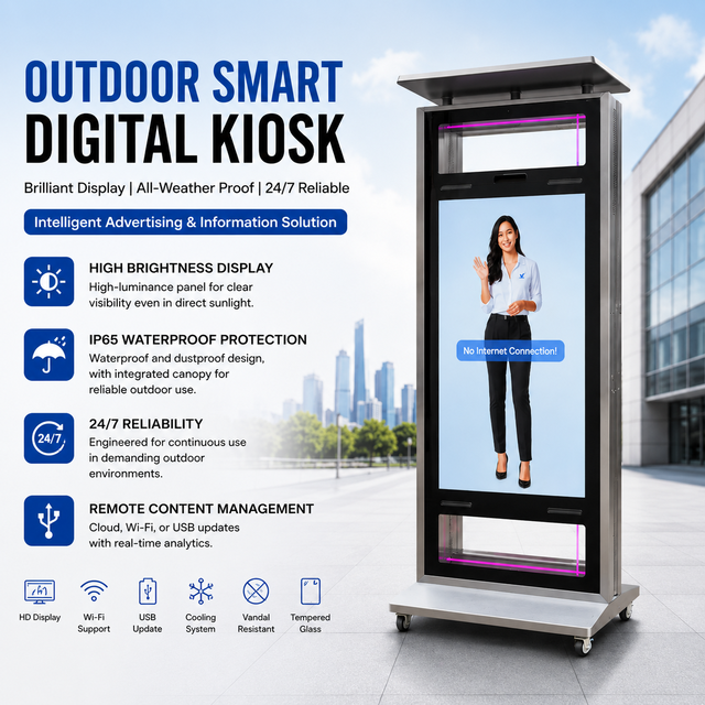 Customized Type Outdoor Smart Digital Kiosk Sunlight Readable IP65 Waterproof Digital Signage Display 24/7 Operation