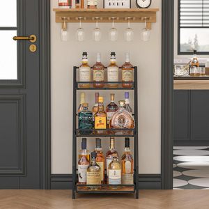 Three-tier trapezoidal home <b>bar</b> rack, tiered <b>freestanding</b> wine rack, multi-functional corner wine bottle display rack - Product Image 2