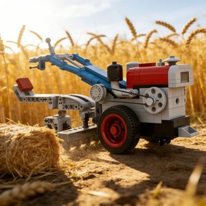 Tracteur rétro à main, blocs de construction pour enfants, modèle de véhicule agricole, moissonneuse-batteuse, plastique ABS, construction - Product Image 1