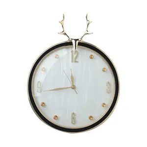 Nordic Gold Deer Head Wall Decor Clock Creative Pendulum Clock Metal Decorative 3d Wall Clock Horloge Unique Gift