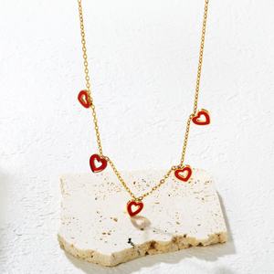 Valentine Fashion Jewelry Stainless Steel 18K PVD <b>Gold</b> <b>Plated</b> Enamel Pink Hollow Heart Pendant Necklace Charm <b>Chain</b> for Women - Product Image 2