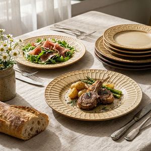 Retro Relief Design <b>Ceramic</b> Steak Salad and Pasta <b>Plate</b> Creative Minimalist Embossed Porcelain Fruit Dessert <b>Plate</b> - Product Image 3
