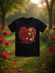 วาเลนไทน์แบร์ฮาร์ทโรสเสื้อยืดพิมพ์ลายผู้หญิงแขนสั้นคอกลมลำลองฤดูใบไม้ผลิฤดูร้อนผ้าฝ้าย 100% เสื้อเจอร์ซีย์ - Product Image 2