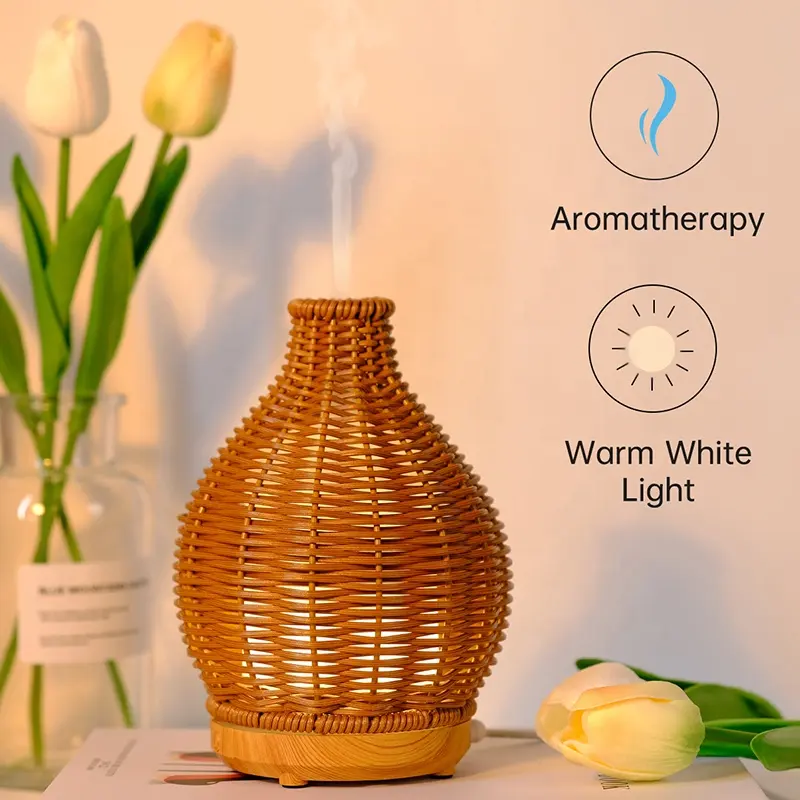 Factory Bohomist USB 80ml Rattan Humidifier Essential Oil Ultrasonic Aroma Diffuser with Warm Light