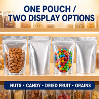 Bolsas con Cierre Transparente y Base Plateada para Envasar Nueces, Dulces y Frutos Secos, Disponibles en Stock
