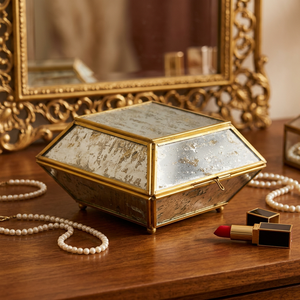 Artisan Design Decorative Jewellery Box Model B213 Made with Brass & Glass <b>Mirror</b> for Jewelry Showcase & Storage Uttar Pradesh - Product Image 1