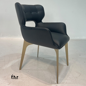 Modern Black PU Leather Tufted Dining Armchair Bronze Metal Legs Hollow <b>Back</b> Upholstered <b>Chair</b> for Restaurant Hotel - Product Image 2
