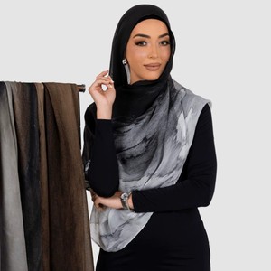 Pañuelo largo de satén de poliéster y algodón con estampado tie-dye en blanco y negro, hiyab modal con encaje, ¡gran oferta! - Product Image 6