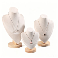 Sieraden Mannequin Ketting Display Buste Stand |   PU-leer massief houten onderstel 28 cm hoogte aanrechtsteun winkelruit