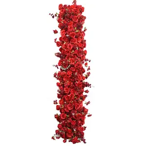 Vendita calda nuovi arrangiamenti di oggetti di scena di nozze file di fiori artificiali rosa rosso corridoio corridore di fiori per la decorazione