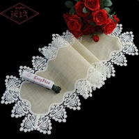 Nouvelle arrivée : Nappe carrée anti-plis et anti-taches, motif végétal, en mélange de lin avec bordure en dentelle, style moderne, tissée pour la maison, la plus vendue