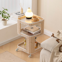 Table basse en acier carbone blanc crème avec lumière LED, roulettes mobiles, rotation à 360°, meubles de salon modernes multifonctionnels