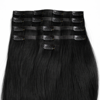 Extensiones de Cabello Clip-In PU Negras Premium, Lisas, Fácil DIY, Volumen y Largo Instantáneos