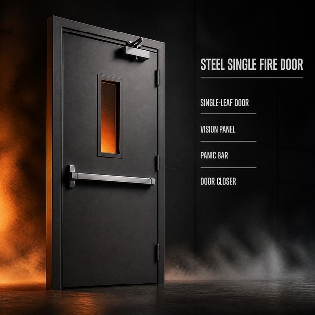 3Hour Fire Rated single Leaf Steel Fire Door with Fire Rated Vision Panel for US Commercial Building Projects