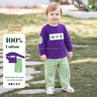 Tenue de Mardi Gras pour petite fille, tunique à pois violets avec pantalon à carreaux verts, fleur de lys brodée, ensemble 2 pièces