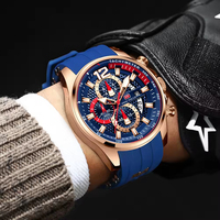 Montre à quartz pour homme MINI FOCUS 0350G, chronographe, tachymètre, bracelet en silicone bleu, sport, étanche, avec date
