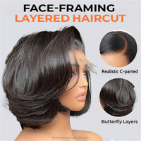 Luxe pour Pixie Cut Bob Perruque 5x5 Dentelle Fermeture Courte Couches Vague De Corps Surligné Couleur Brésilienne Cheveux Humains Brun Clair Frontal