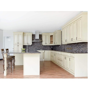 Gabinete de Cocina Clásico Blanco Antiguo CANA OEM, Armario Modular de Madera Sólida con Panel Elevado y Barra de Desayuno con Isla - Product Image 1