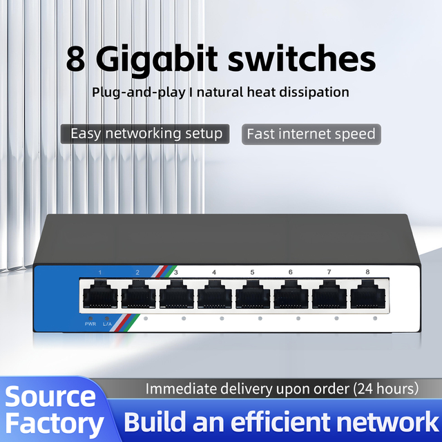 Tshield ZX-G1008D 8 Port Gigabit Ethernet Switch Unmanaged Full-Duplex 10/100/1000Mbps 16Gbps Desktop Fanless Plug&Play PC TV