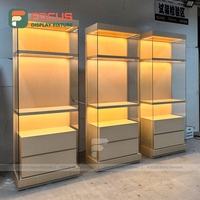 Vitrine d'exposition en bois avec éclairage LED, écologique, recyclable, robuste, étanche, taille personnalisable, étagères de magasin de détail, tiroir