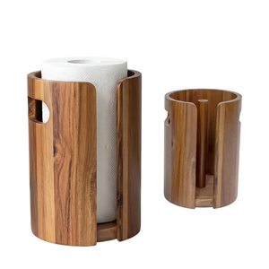 Wooden toilet <b>paper</b> holder, round, multi-purpose, household <b>kitchen</b> countertop <b>paper</b> towel holder with handle, storage and - Product Image 1