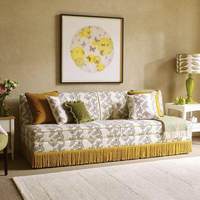 Sofá de Tres Plazas con Estampado Floral, Tapizado en Tela Tradicional con Esponja, Mueble de Sala de Estar Vintage Ecológico con Flecos