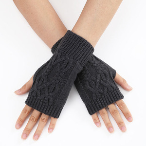 Guantes y mitones de invierno personalizables para mujer, calentadores de brazos sin dedos de punto acrílico estilo Jacquard con orificio para el pulgar, venta al por mayor - Product Image 2