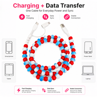 Câble de charge perlé 3-en-1 FASHLINK Rouge Bleu Blanc USB Multi-Connecteur Type C pour Téléphone