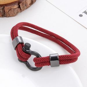 2024 Wholesale Fashion Unique <b>Men</b> Stainless Steel Charm Nylon Chain Bracelet - Product Image 4