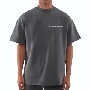 Camiseta holgada de algodón en blanco de alta calidad con hombros caídos y logotipo de impresión personalizado de peso pesado