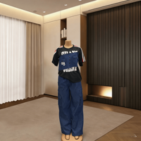 Ensemble de vêtements pour femmes Hip-Hop Streetwear 2 pièces, t-shirt graphique, bandeau en denim, pantalon cargo en denim brodé d'étoiles