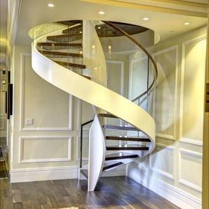 الحديد المطاوع العتيقة تصميم السلالم العلية خشبية دوامة الدرج مع الدرابزين الزجاج - Product Image 5