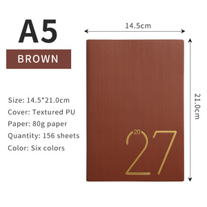 Agenda hebdomadaire et mensuel 2027 en cuir PU A5, reliure cousue, carnet de notes, calendrier intérieur imprimé en couleur - Product Image 4