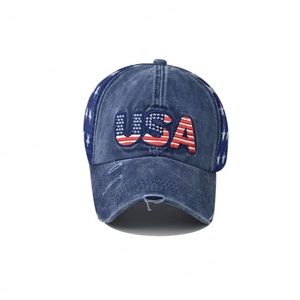 Gorra de camionero Vintage personalizada con bordado de bandera de EE. UU., gorra de béisbol de malla desgastada transpirable para hombre - Product Image 5
