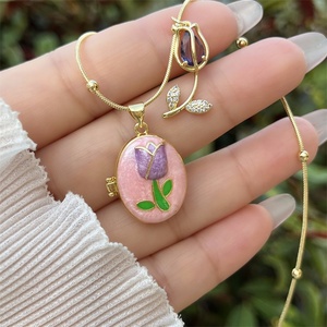 Collana con Pendente a Tulipano in Zirconi Placcata <span class=keywords><strong>Oro</strong></span> 18K, Stile Vintage, per Uso Quotidiano, Regalo con Catena - Product Image 5