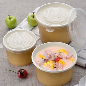 Bol en papier kraft jetable écologique imprimé personnalisé tasse à soupe récipient d'emballage alimentaire à emporter - Product Image 2