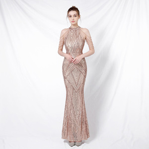 <span class=keywords><strong>Robe</strong></span> de soirée sirène à sequins pour femme, col haut, franges perlées, <span class=keywords><strong>robe</strong></span> de cérémonie pour mariage, bal de promo, fête - Product Image 1