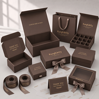 Boîte cadeau de luxe personnalisée en carton rigide marron avec couvercle et base pour bonbons, truffes, pralines, chocolats, avec 9 séparateurs